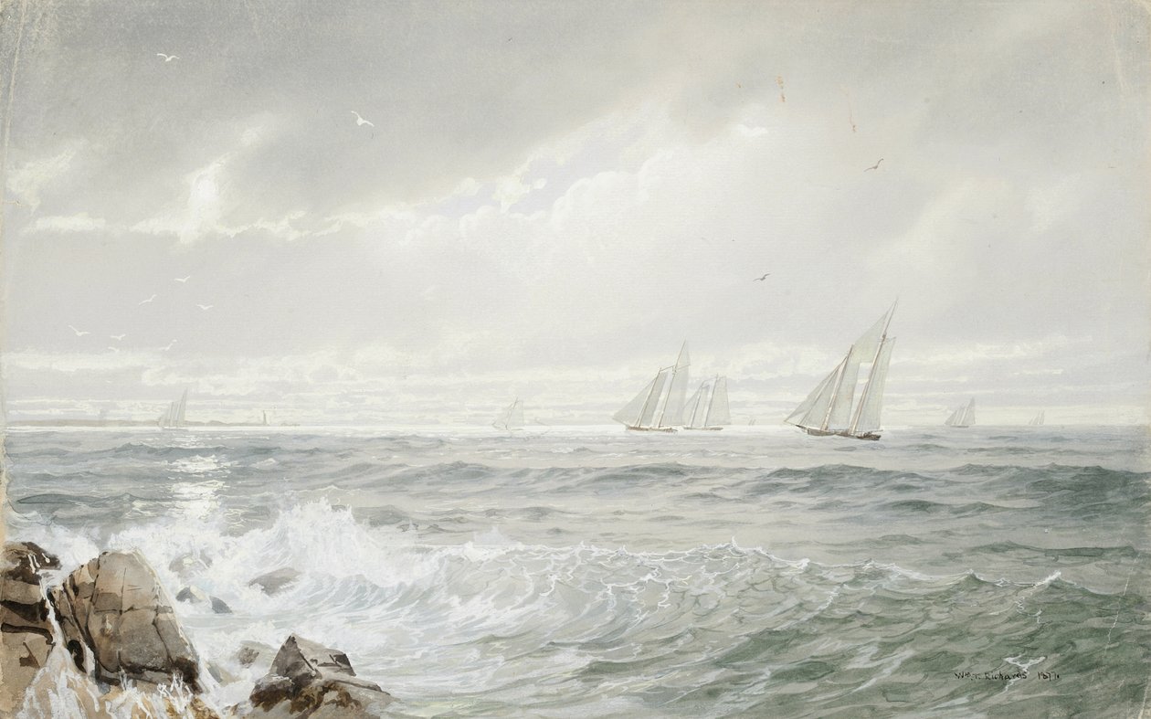 Yachts Off Newport، 1877 (مرحاض وغواش على ورق منسوج) بواسطة وليام تروست ريتشاردز