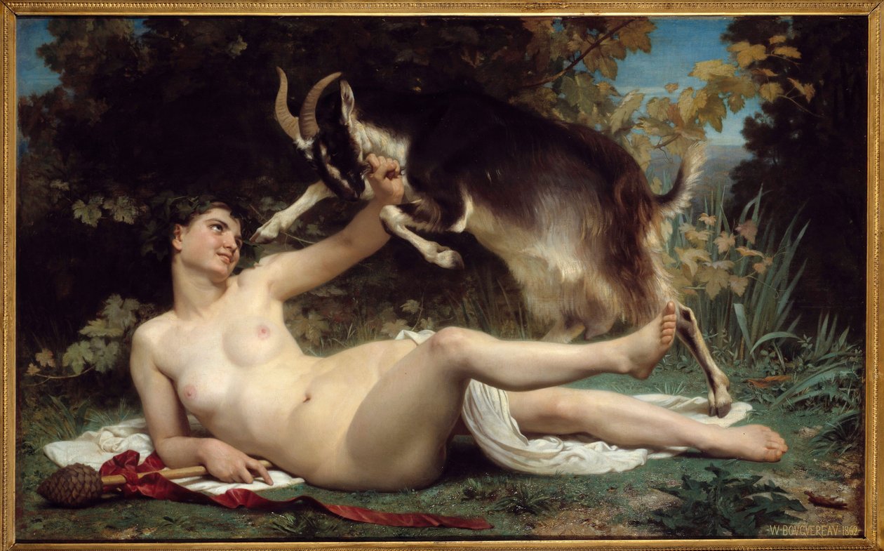 A Bacchante هي ممثلة مع ماعز. لوحة ويليام أدولف بوجيرو (1825-1905) 1862 صن. 1،15 X 1،85 م بوردو ، متحف الفنون الجميلة بواسطة وليام أدولف بوغيرو
