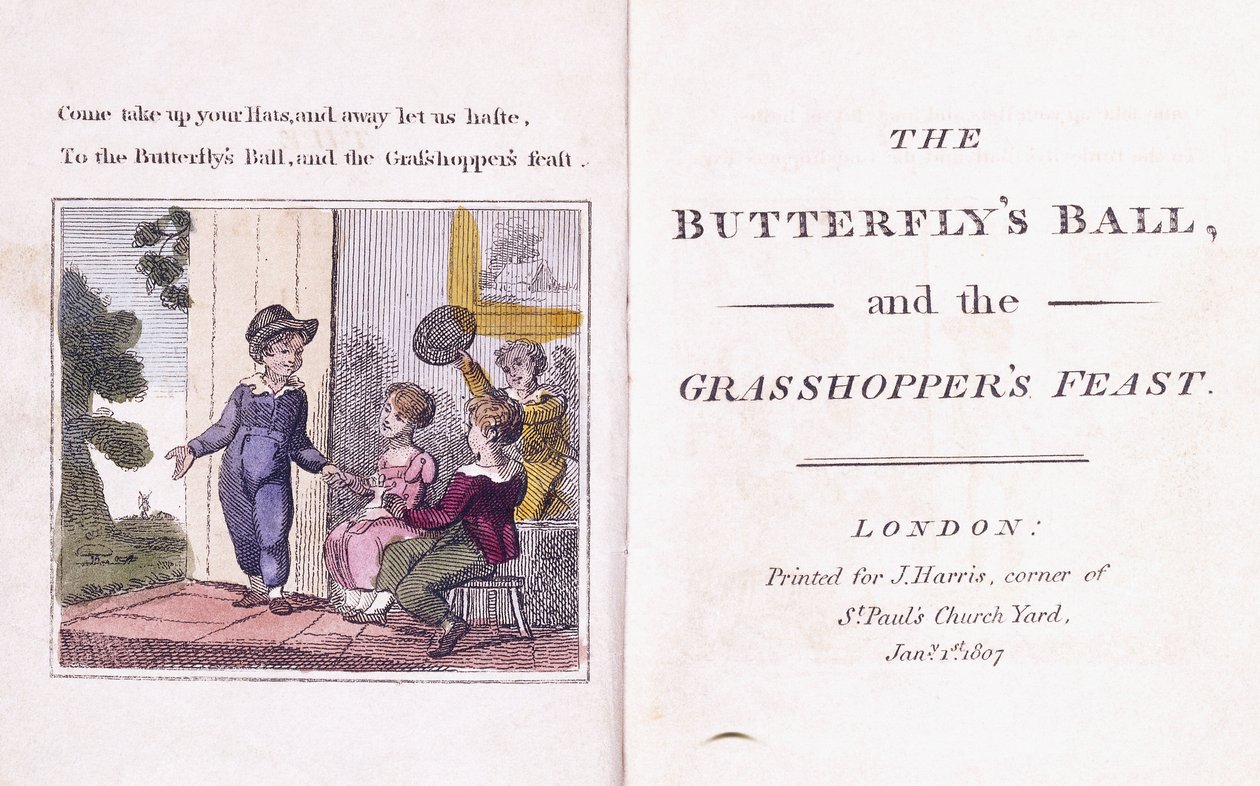 مقدمة مصورة من كتاب الأطفال "كرة الفراشة وعيد الجندب" بقلم ويليام روسكو (1753-1831) بواسطة وليام (بعد) مولريدي