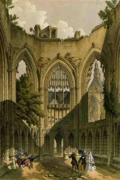 Howden Abbey ، The Chapter House ، من "أطلال يوركشاير الرهبانية" ، نقشها جورج هوكينز (1819-1852) بواسطة وليام (بعد) ريتشاردسون