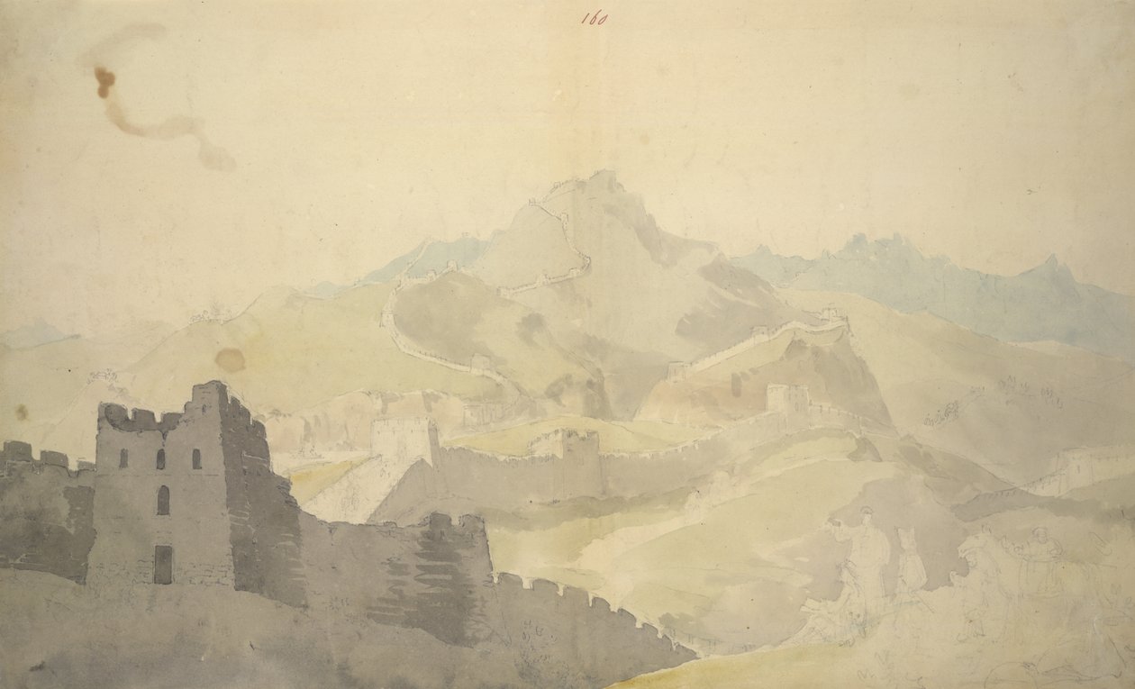 سور الصين العظيم ، من ألبوم يضم 220 رسماً ، بشكل رئيسي لمحات عن السواحل والأزياء والحياة اليومية التي تم صنعها أثناء سفارة اللورد ماكارتني إلى إمبراطور الصين ، WD 961 ، ص .60 بواسطة وليام الكسندر