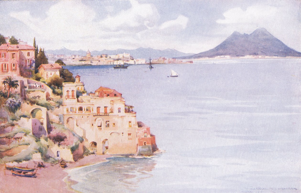 خليج نابولي ، من Hutchinson Picturesque Europe نشره Hutchinson & Son ، حوالي عام 1930 (ليثو ملون) بواسطة وليام أليستر ماكدونالد