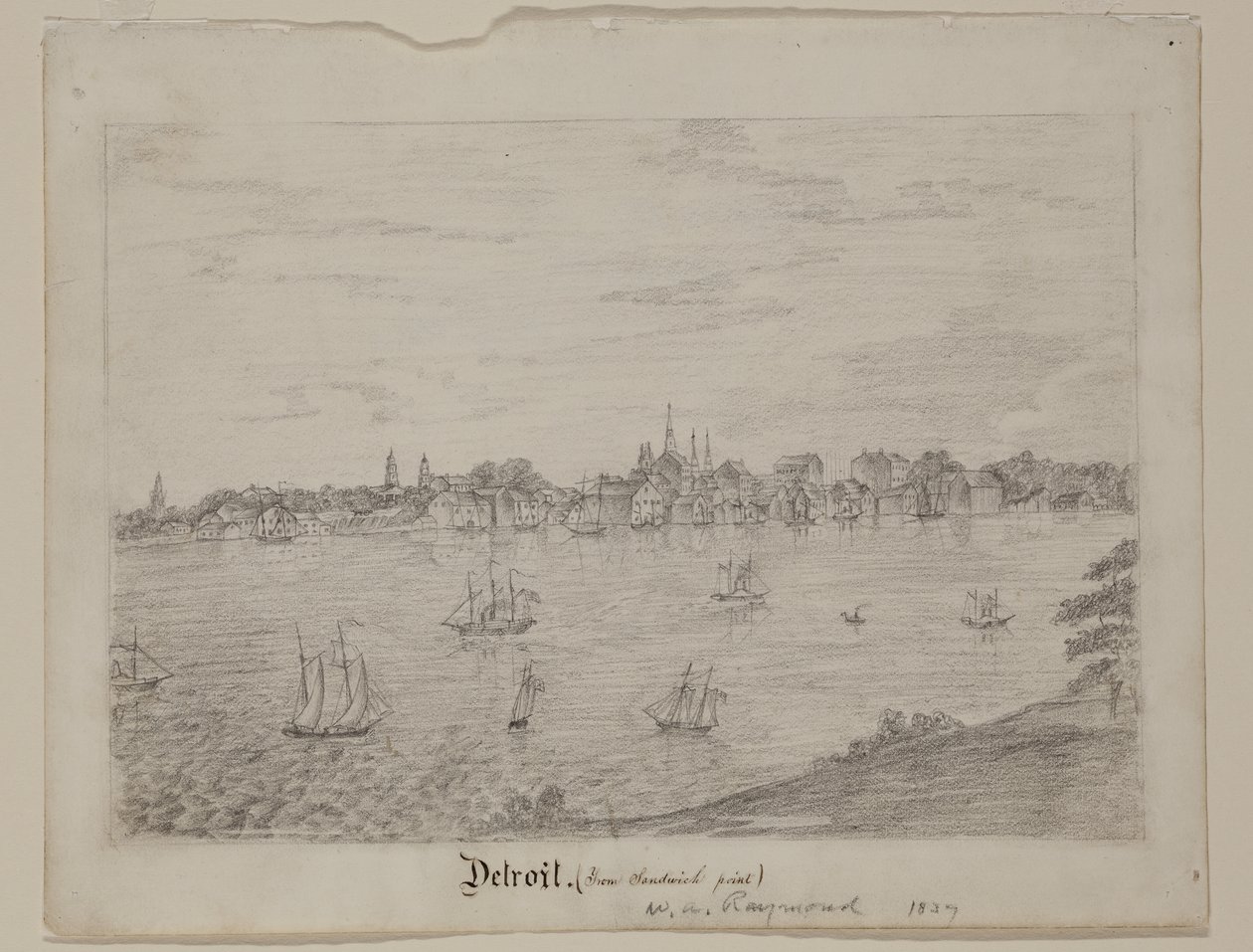 ديترويت ، c.1837 (قلم رصاص من الجرافيت على ورق منسوج أبيض) بواسطة وليام آسا ريموند