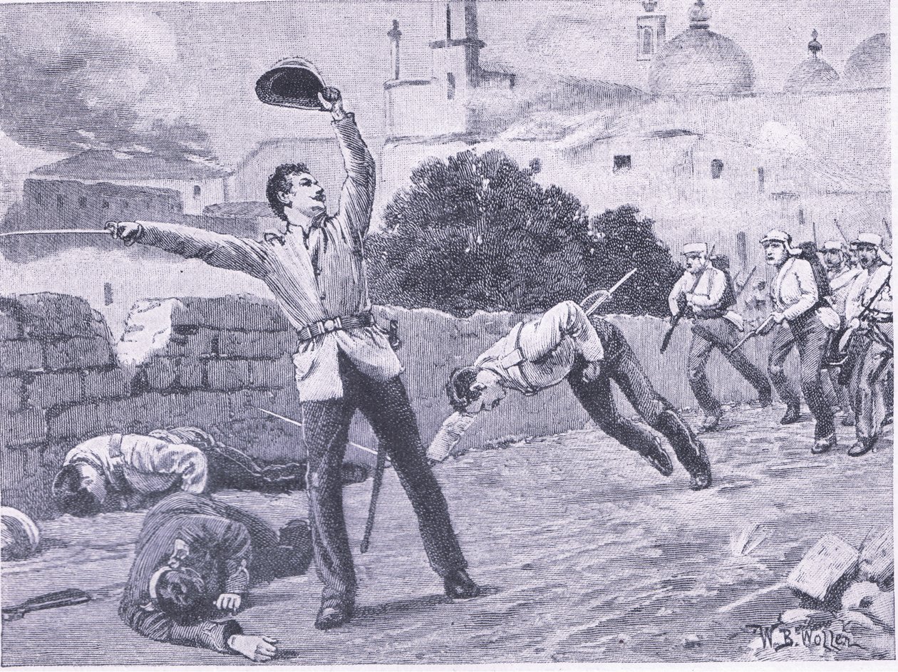 حمل جسر Charbagu ، لكناو 25 سبتمبر 1857 ، رسم توضيحي من المعارك البريطانية في البر والبحر ، 1915 بواسطة صوف ويليام بارنز