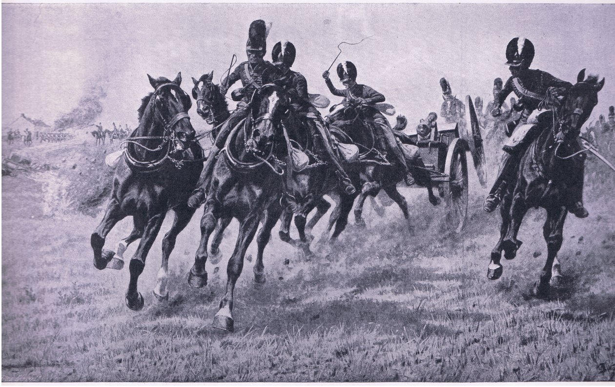 البنادق إلى الأمام: واترلو 18 يونيو 1815 ، رسم توضيحي من المعارك البريطانية في البر والبحر ، 1915 بواسطة صوف ويليام بارنز