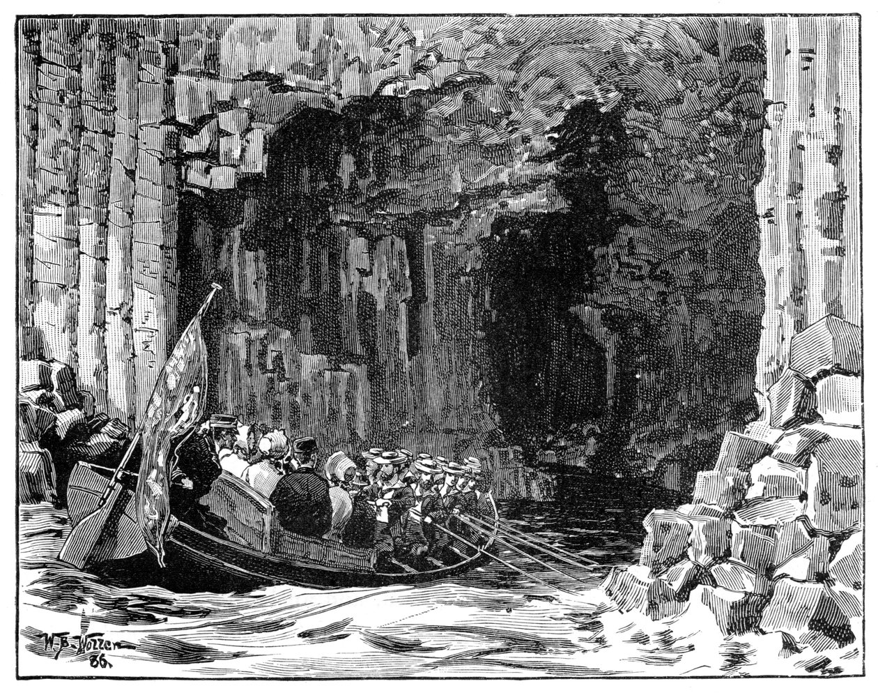 الزيارة الملكية لكهف فنغالز ، ستافا ، اسكتلندا ، 1847 ، 1900. بواسطة صوف ويليام بارنز