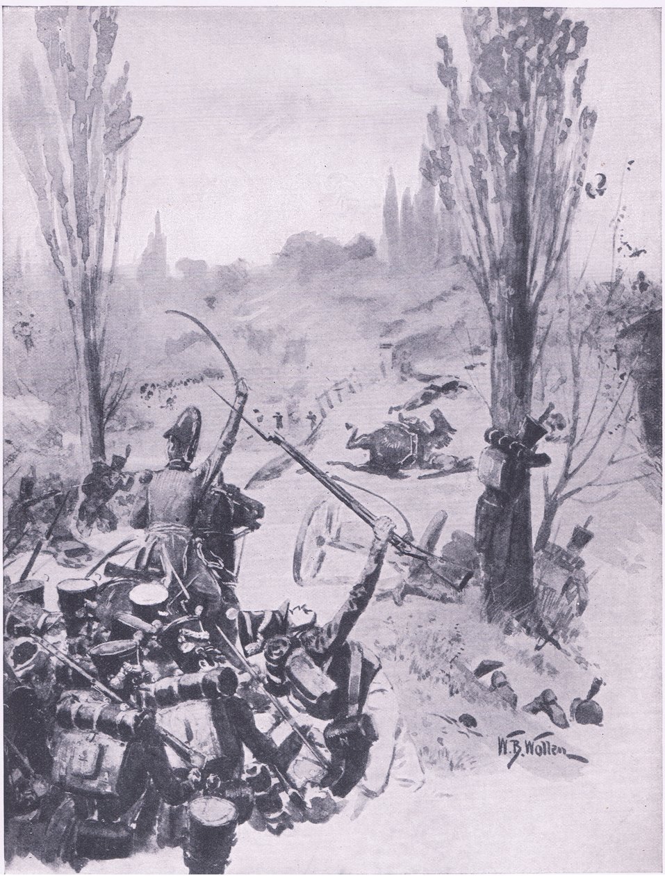 تقدم القوات الفرنسية في ليجني ، 16 يونيو 1815 ، توضيح من المعارك البريطانية في البر والبحر ، 1915 بواسطة صوف ويليام بارنز