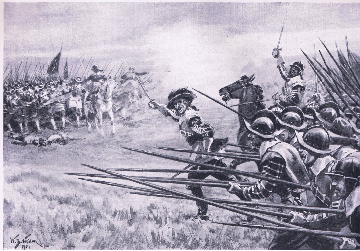 تهمة المشاة الملكي في Naseby ، يونيو 1645 ، توضيح من المعارك البريطانية في البر والبحر ، 1915 بواسطة صوف ويليام بارنز