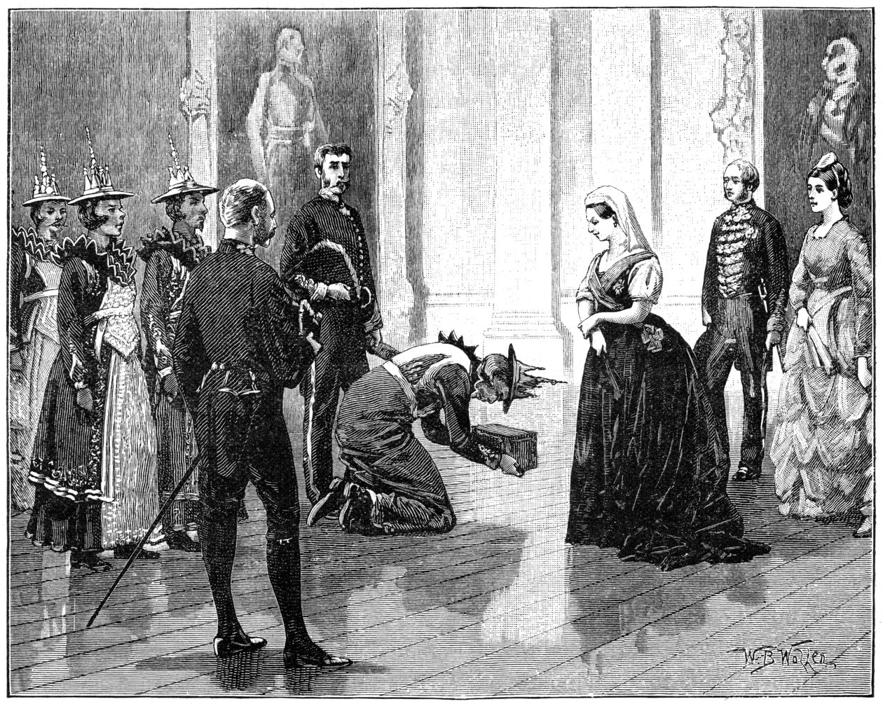الملكة تستقبل سفارة بورما ، منتصف أواخر القرن التاسع عشر ، 1900. بواسطة صوف ويليام بارنز