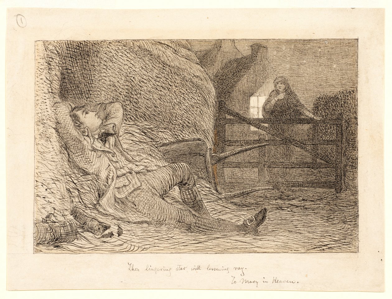 دراسة لـ quot;إلى مريم في الجنةquot;، ج.1871 (جرافيت، قلم وحبر أسود، جرافيت) بواسطة وليام بيل سكوت