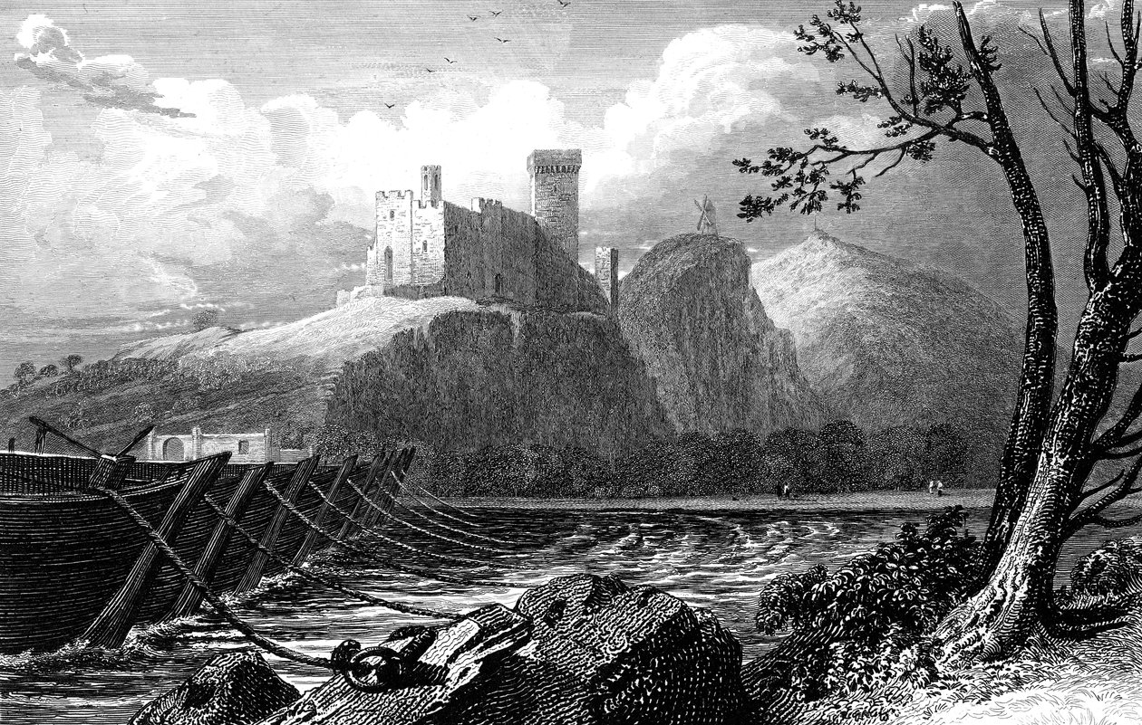 قلعة بوكاير وجسر من القوارب فوق الرون ، فرنسا ، 1824. بواسطة وليام برنارد كوك