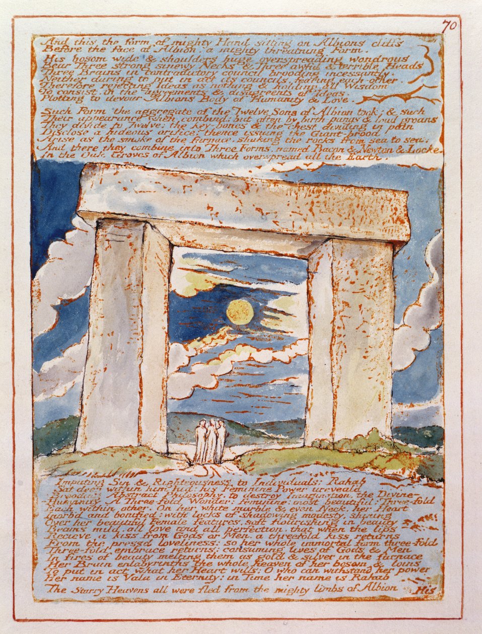 "وهذا شكل اليد الجبارة ..." ، لوحة 70 من "القدس" (نسخة بنتلي إي) 1804-20 (نقش بارز بقلم جاف وألوان مائية على ورق) بواسطة وليام بليك