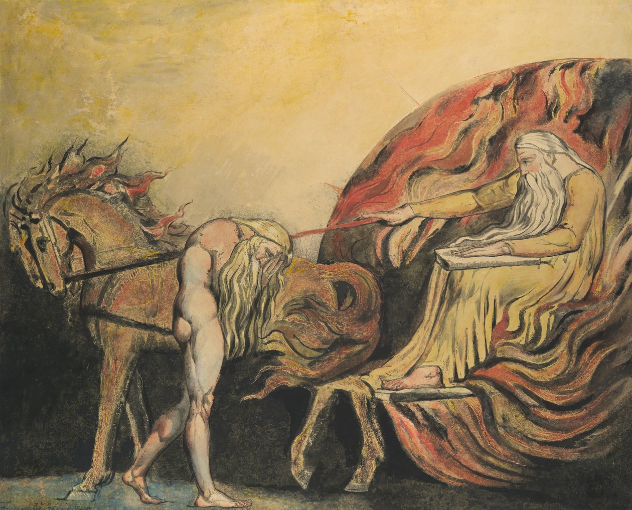 الله يحكم على آدم ، كاليفورنيا. 1795. بواسطة وليام بليك