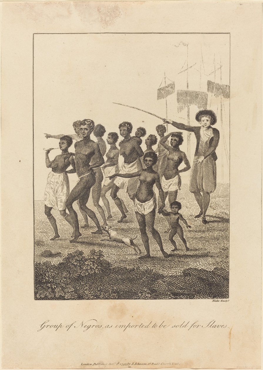 مجموعة من السود ، كما تم استيرادها لبيعها للعبيد ، 1793. بواسطة وليام بليك