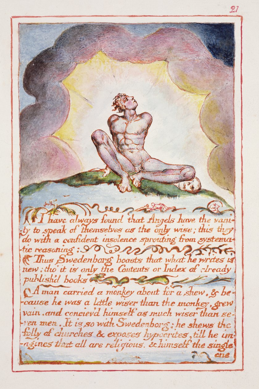 لقد وجدت دائمًا أن الملائكة لديهم ... ، توضيح ونص من "زواج السماء والجحيم" ، ج. 1790-3 (نقش بارز مكتوب بالقلم الجاف والألوان المائية) بواسطة وليام بليك