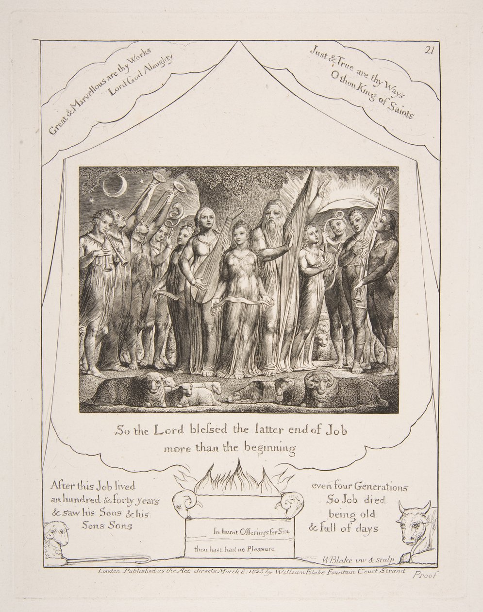 أعاد أيوب وزوجته إلى الازدهار ، من الرسوم التوضيحية لكتاب أيوب ، 1825-26. بواسطة وليام بليك