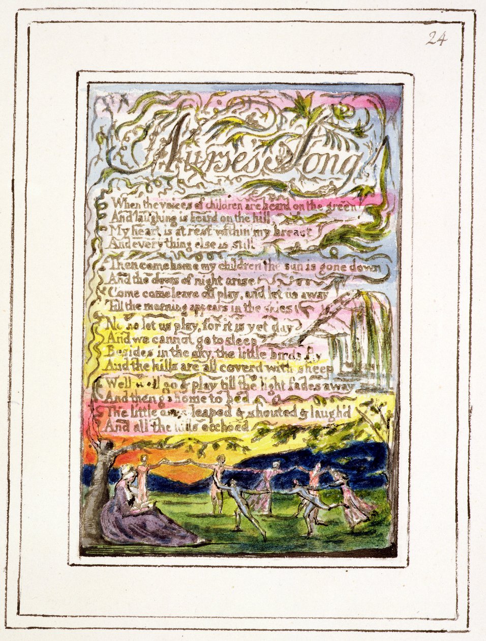 P.124-1950.pt24 أغنية الممرضة: اللوحة 24 من أغاني البراءة والخبرة (نسخة R) c.1802-08 (النقش والحبر والمرحاض) بواسطة وليام بليك