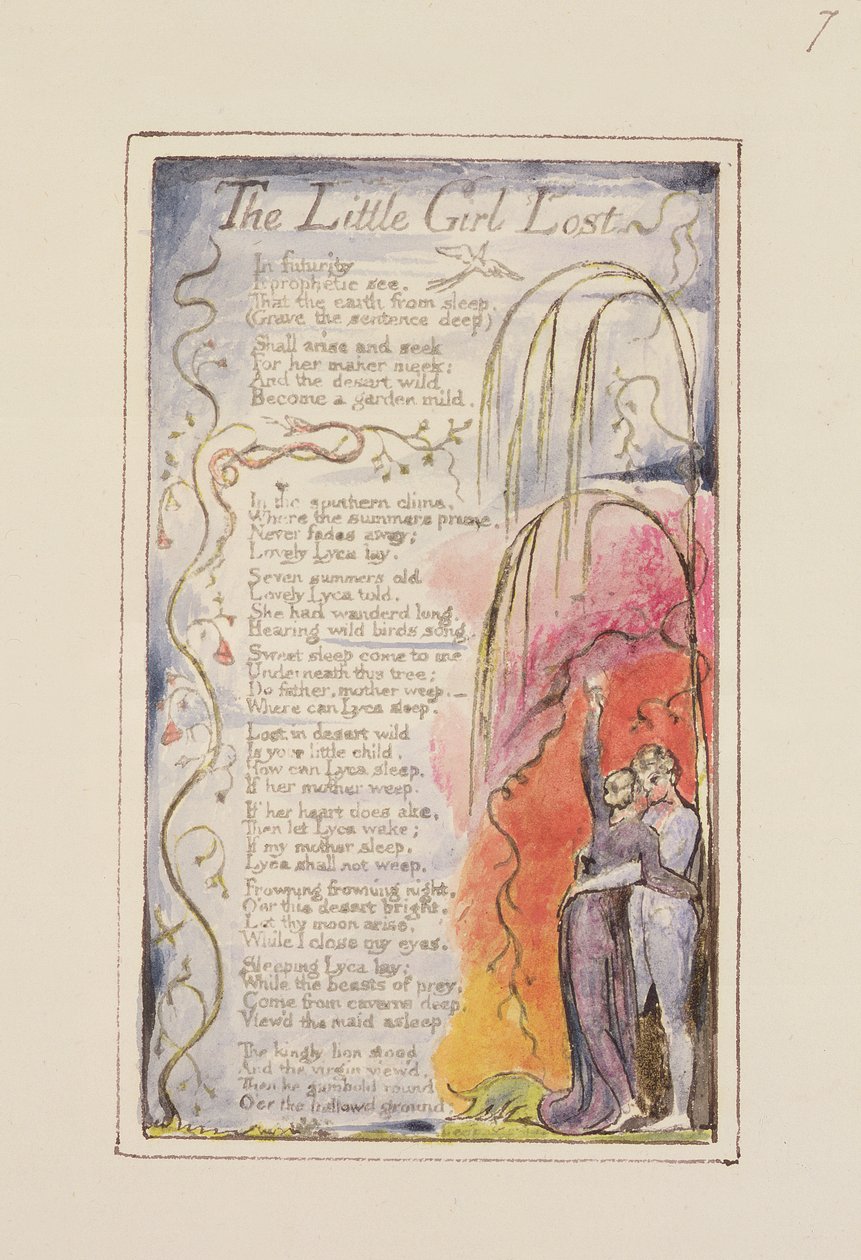 P.124-1950.pt35 الفتاة الصغيرة المفقودة: اللوحة 35 من أغاني البراءة والخبرة (نسخة R) c.1802-08 (النقش والحبر والمرحاض) بواسطة وليام بليك