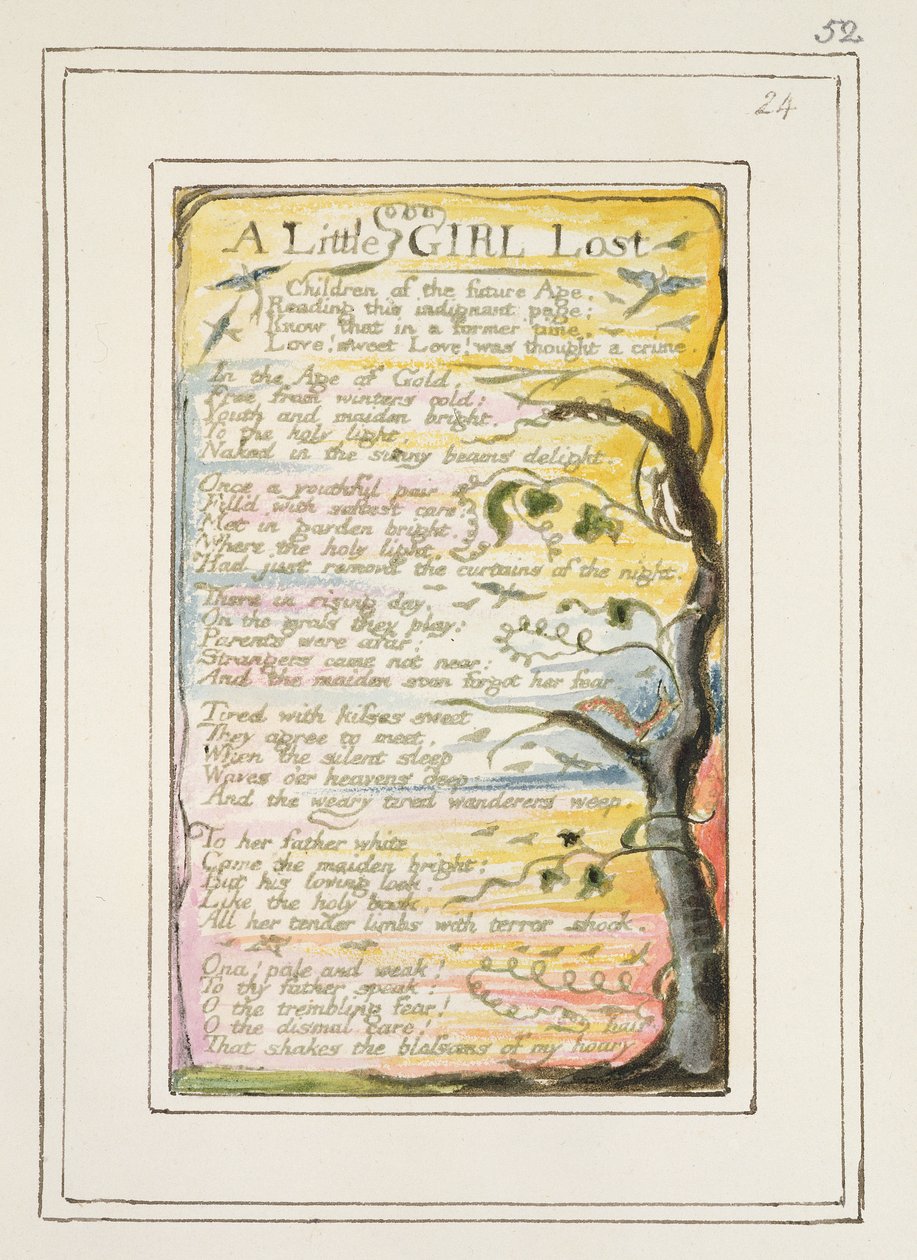 P.124-1950.pt52 فتاة صغيرة ضائعة: اللوحة 52 من "أغاني البراءة والخبرة" (نسخة R) c.1802-08 (النقش والحبر والمرحاض) بواسطة وليام بليك
