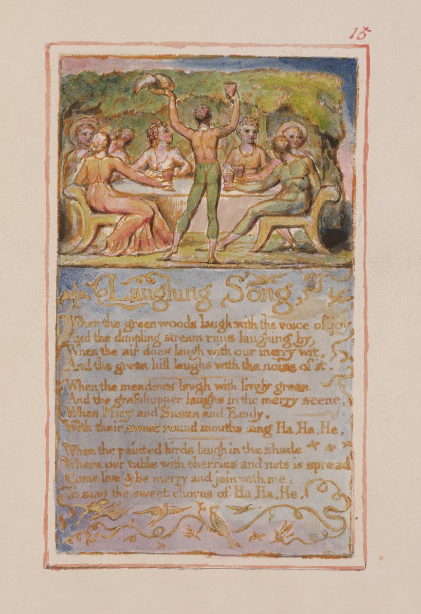 P.125-1950.pt15 أغنية الضحك: اللوحة 15 من أغاني البراءة والخبرة (نسخة AA) ، 1815-26 (النقش والحبر والمرحاض) بواسطة وليام بليك