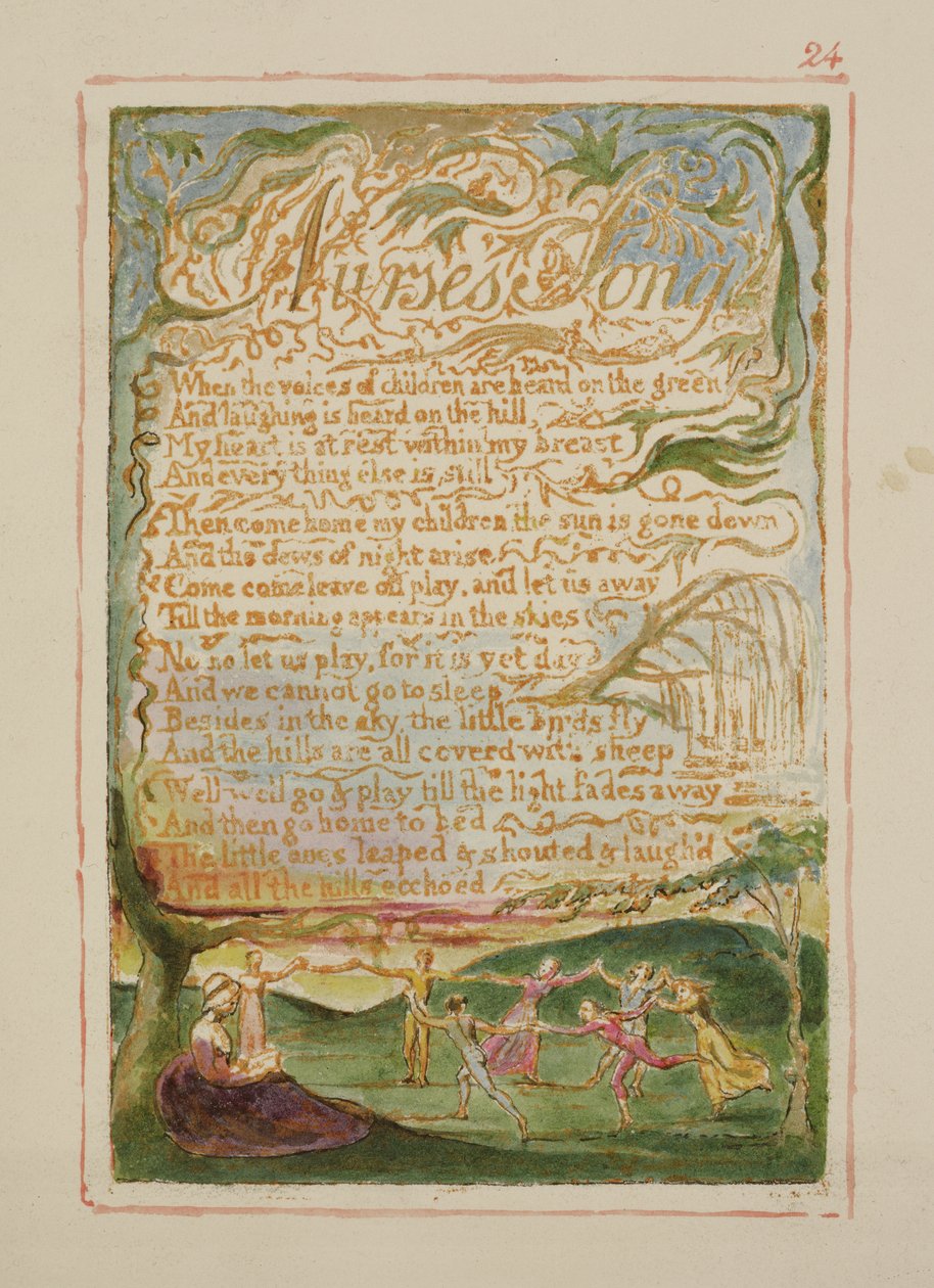 P.125-1950.pt24 أغنية الممرضات: اللوحة 24 من أغاني البراءة والخبرة (نسخة AA) c.1815-26 (النقش والحبر والمرحاض) بواسطة وليام بليك