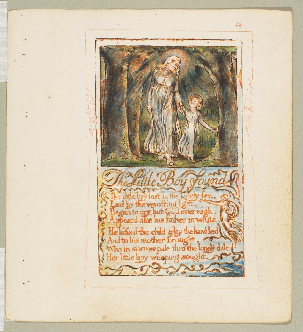 أغاني البراءة والخبرة: العثور على الصبي الصغير ، كاليفورنيا. 1825. بواسطة وليام بليك