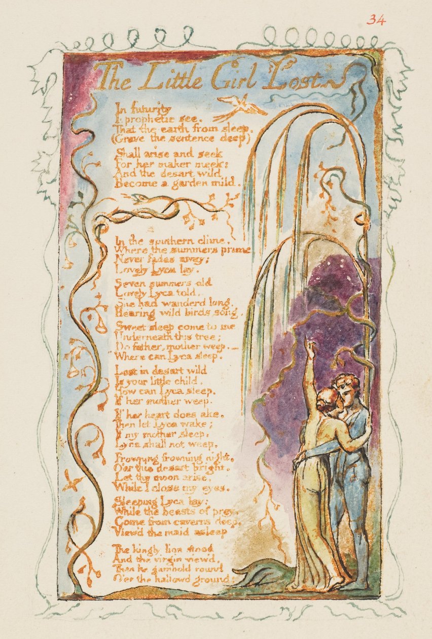 أغاني البراءة والخبرة: The Little Girl Lost، ca. 1825. بواسطة وليام بليك