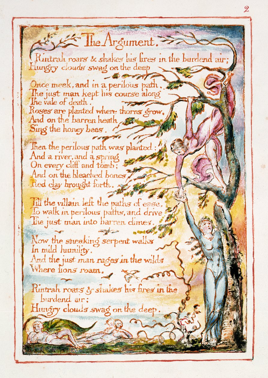 الحجة ، الرسم التوضيحي والنص من "زواج السماء والجحيم" ، ج. 1790-3 (النقش البارز انتهى بالقلم والمرحاض) بواسطة وليام بليك