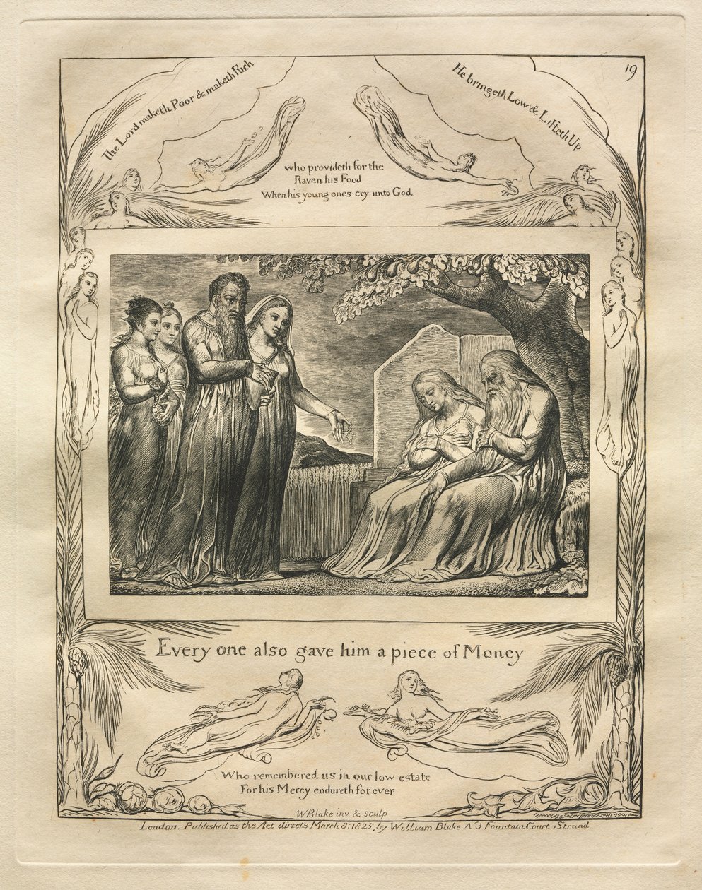 كتاب العمل: رر. 19 ، أعطاه كل واحد قطعة من المال ، 1825. بواسطة وليام بليك