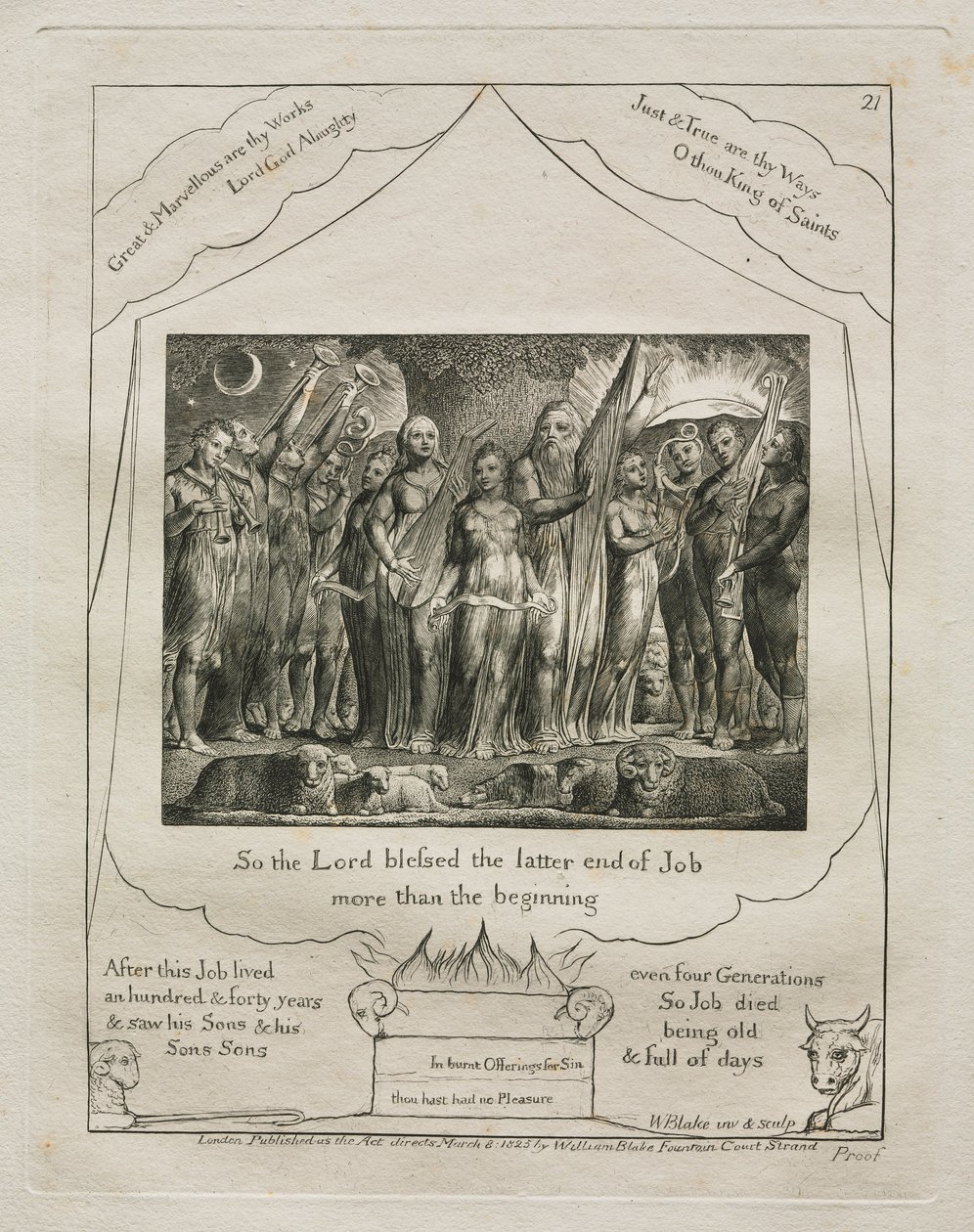 كتاب العمل: رر. 21 ، لذلك بارك الرب النهاية الأخيرة من أيوب أكثر من عام 1825. بواسطة وليام بليك