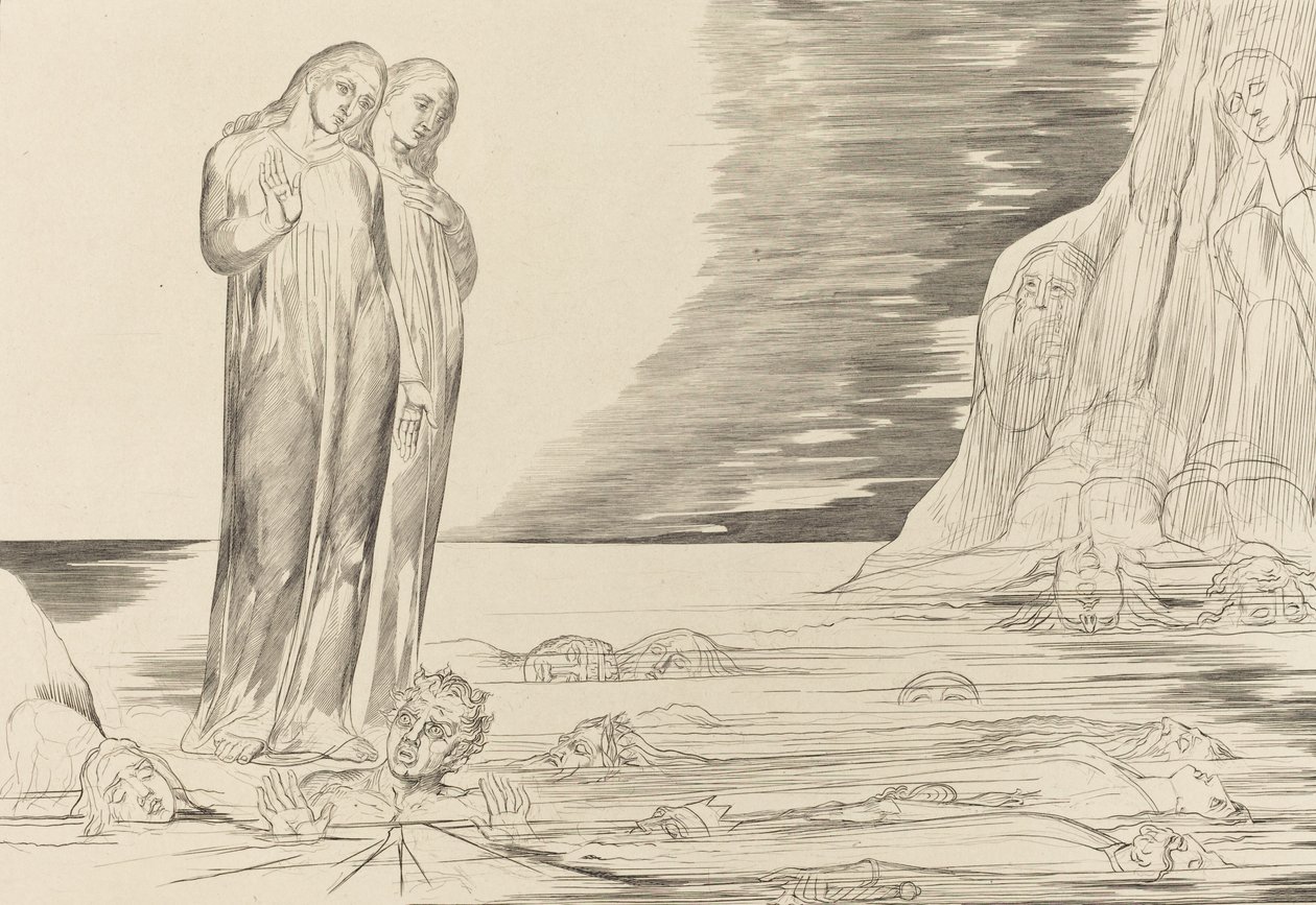 دائرة الخونة ، قدم دانتي المذهلة بوكا ديجلي أباتي ، 1827. بواسطة وليام بليك