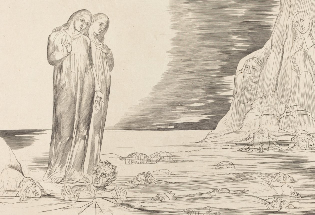 دائرة الخونة ، قدم دانتي المذهلة بوكا ديجلي أباتي ، 1827. بواسطة وليام بليك