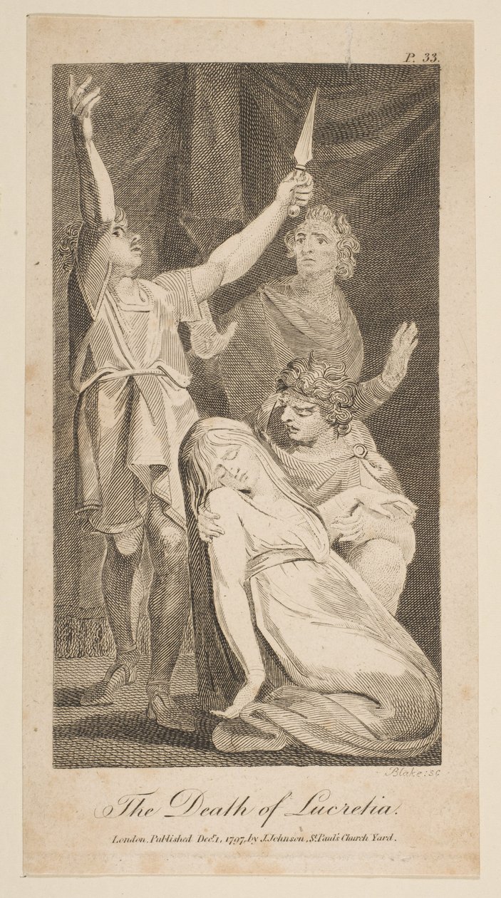 وفاة لوكريتيا ، من Allens التاريخ الروماني الجديد والنزيه ، 1797. بواسطة وليام بليك