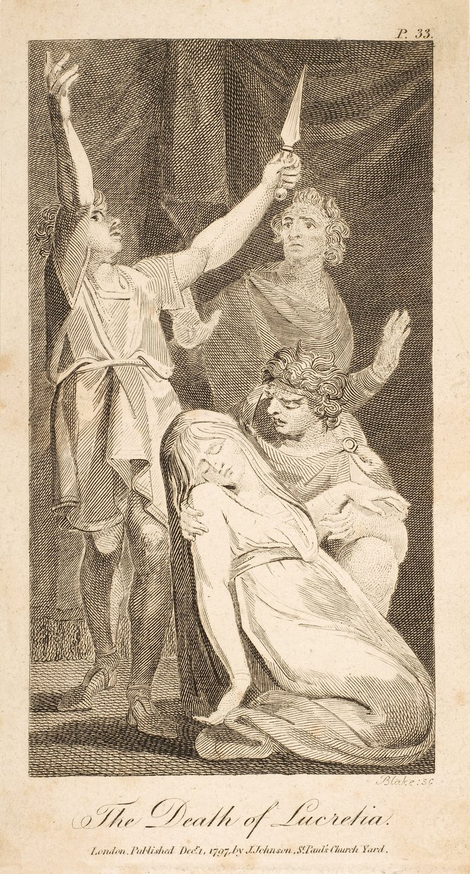 وفاة لوكريشيا ، من التاريخ الروماني الجديد والمحايد لألين ، حانة. 1797 (نقش) بواسطة وليام بليك