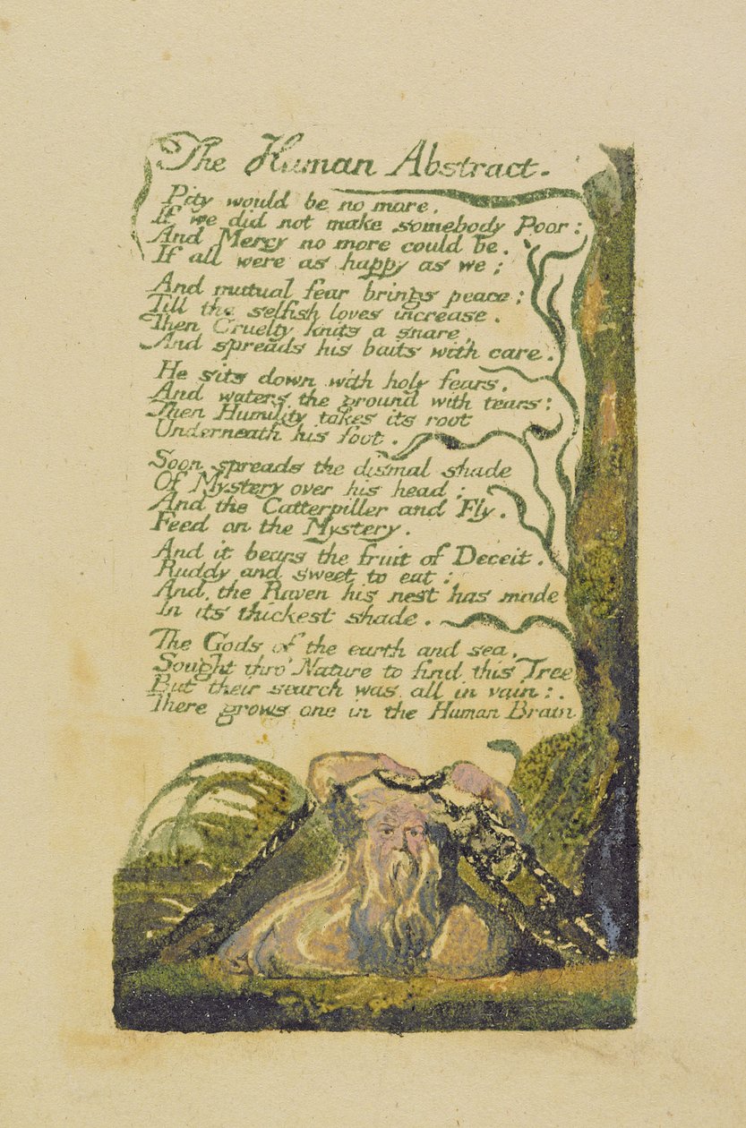 "The Human Abstract" ، اللوحة 45 من "Songs of Experience ، 1794 (نقش بارز مطبوع بالألوان)" بواسطة وليام بليك