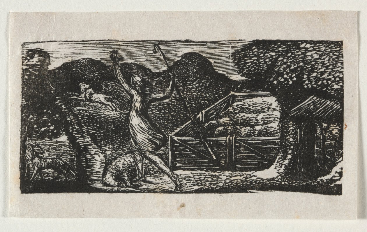 رعاة فيرجيل ، Eclogue I: الراعي يطارد الذئب ، 1821. بواسطة وليام بليك