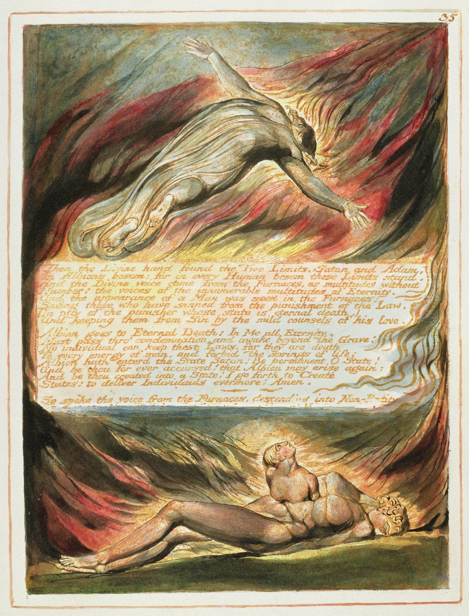 "ثم اليد الإلهية ..." ، اللوحة 35 من "القدس" (Bentley Copy E) 1804-20 (النقش بالقلم والمرحاض على الورق) بواسطة وليام بليك