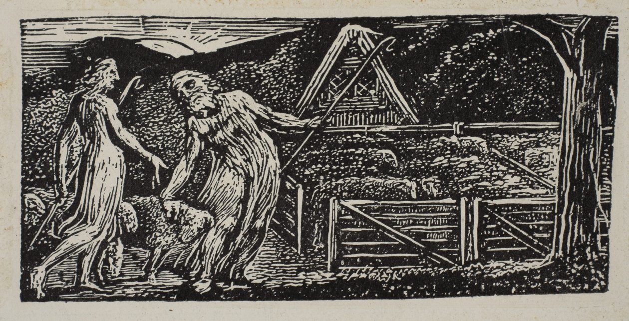 يقود ذنوت وكولينت قطعانهما معًا ، من Thornton's Pastorals of Virgil ، 1821. بواسطة وليام بليك