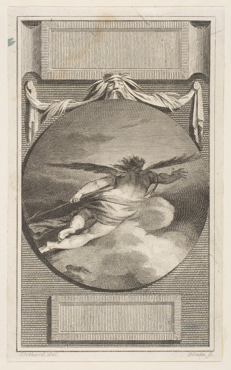 الرقم المجنح تحلق عبر الغيوم ، كاليفورنيا. 1780-87. بواسطة وليام بليك