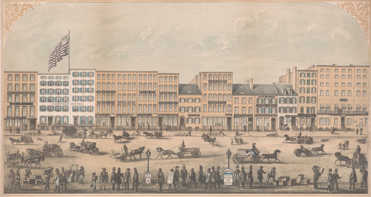 منظر بارك بليس ، نيويورك ، من برودواي إلى شارع تشيرش ، نورث سايد ، 1854 ميلادي ، بواسطة وليام بويل