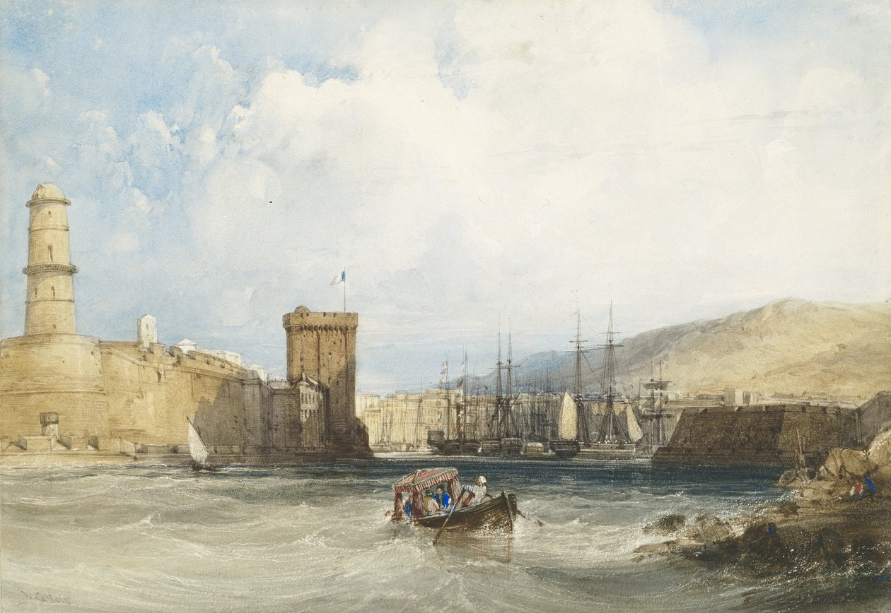 مدخل ميناء مرسيليا ، ج .1838 بواسطة وليام كالو