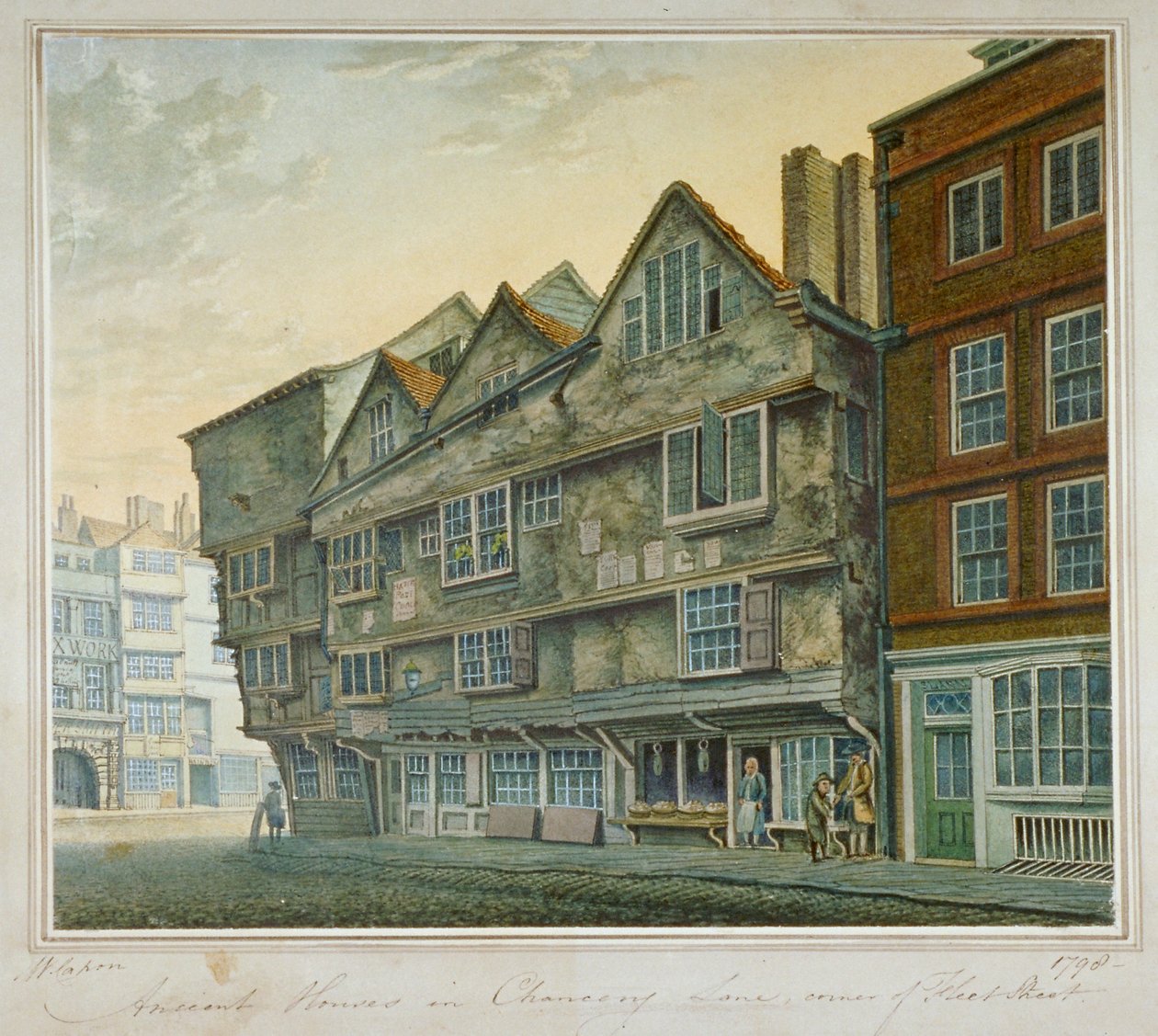 منازل على ناصية Chancery Lane و Fleet Street ، City of London ، 1798 بواسطة وليام كابون