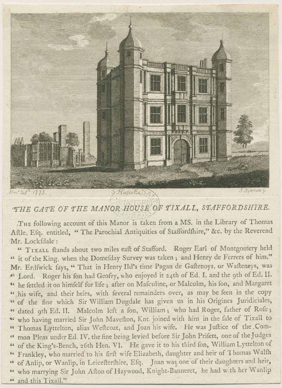 Tixall Hall - Gatehouse: engraving، nd [c 1813] (طباعة) بواسطة وليام كارتر