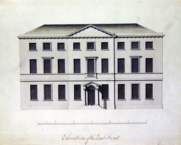 تصميم لقاعة إنفيل في ستافوردشاير ، حوالي عام 1770 (قلم وحبر مع ألوان زرقاء رمادية اللون) بواسطة وليام تشامبرز