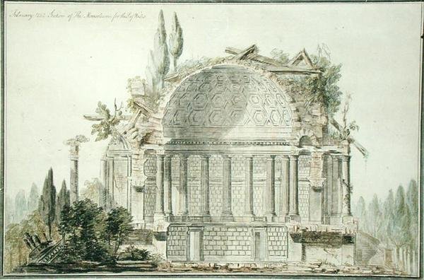 تصميم ضريح متهدم لأمير ويلز (1738-1820) 1752 (قلم وحبر وألوان مائية على ورق) بواسطة وليام تشامبرز