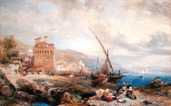 خليج ساليرنو ، حوالي 1840 (ألوان مائية وغواش في ورق أبيض) بواسطة كلاركسون فريدريك ستانفيلد