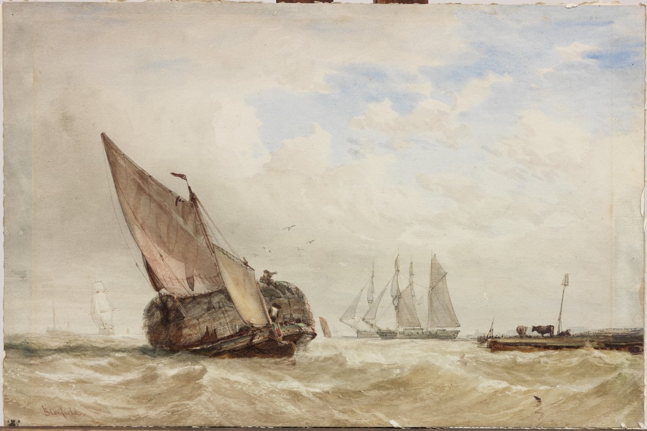 The Hayboat (ألوان مائية ، ألوان الجسم ، الخدش على البطاقة) بواسطة كلاركسون فريدريك ستانفيلد