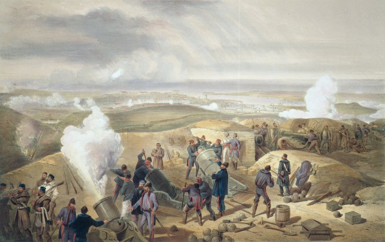 يوم حار في البطاريات ، لوحة من "مقعد الحرب في الشرق" ، حانة. بقلم Paul und Dominic Colnaghi und Co. ، 1856 بواسطة وليام كريميا سيمبسون