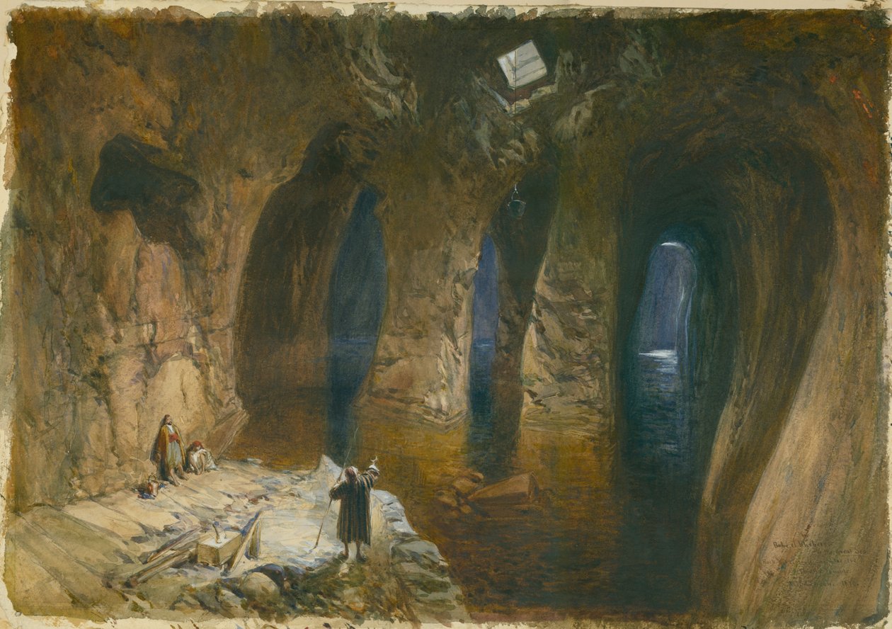 بحر الخبير أو صهريج قطع البحر الصخري العظيم تحت موقع معبد سليمان ، 1870 (مرحاض وقلم رصاص على ورق) بواسطة وليام كريميا سيمبسون