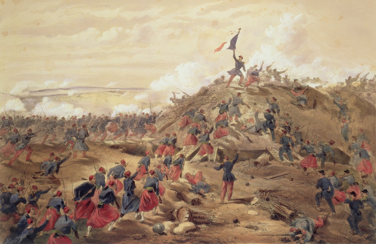 الهجوم على Malakoff ، لوحة من "مقعد الحرب في الشرق" ، حانة. بقلم Paul und Dominic Colnaghi und Co. ، 1856 بواسطة وليام كريميا سيمبسون